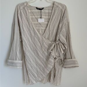 Zara Beige Striped Wrap Blouse
